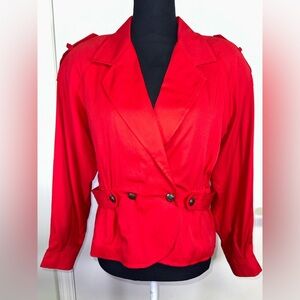 VINTAGE Red Women's Jacket with Cinched Waist and Buttons